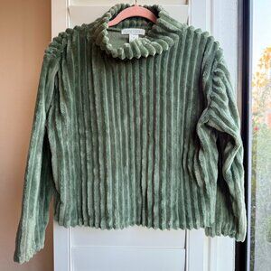 Planet Gold Ribbed Velour Funnel Neck Sweater in Green size Medium